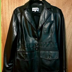 Ladies black faux leather blazer jacket